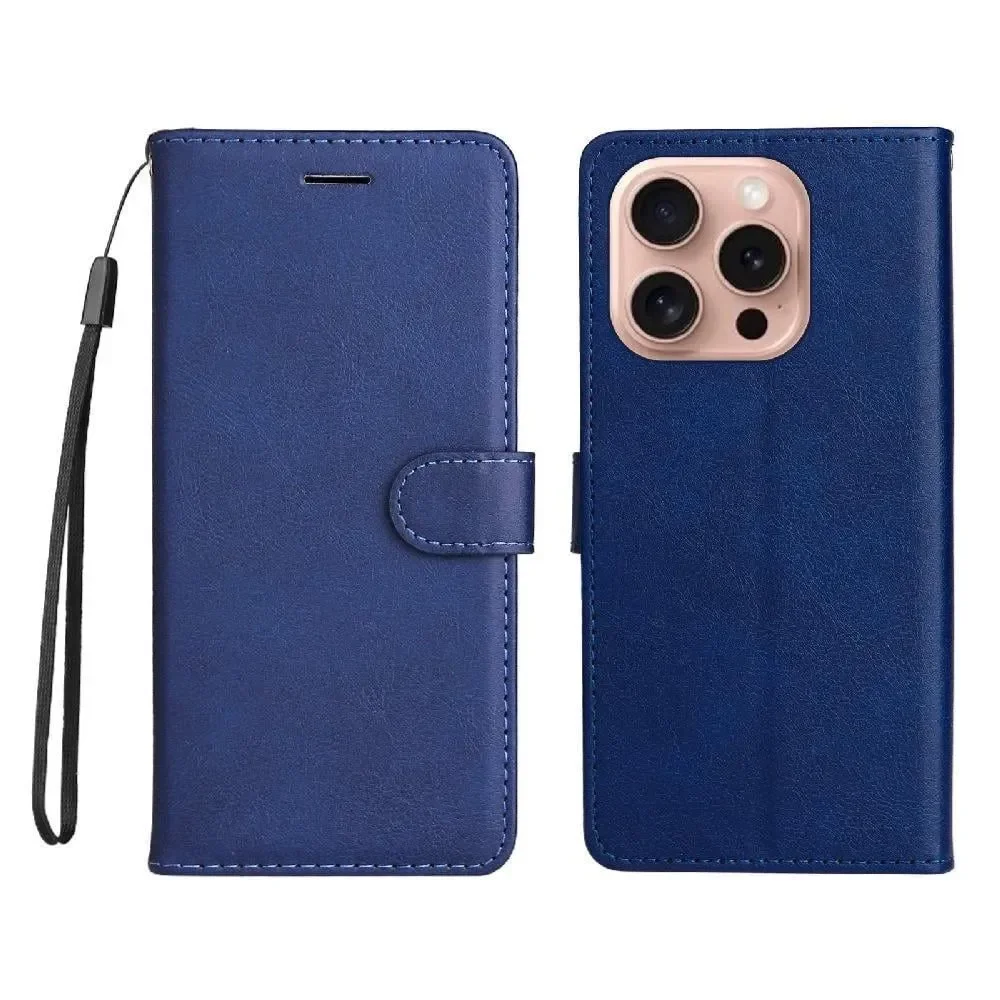 For iPhone 16 Pro Max Case Wallet Flip Cover Magnetic Stand Card Slots Strap Blu